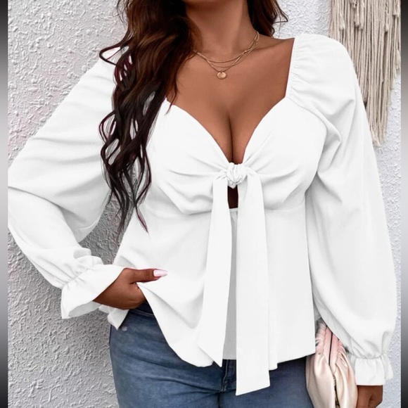 Boho sweetheart neck knot front peplum blouse - Picture 3 of 16